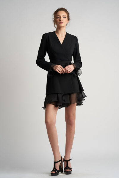 Rochie sacou cu volane din matase cu cordon - imagine 5