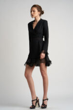 Rochie sacou cu volane din matase cu cordon - imagine 7