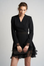 Rochie sacou cu volane din matase cu cordon - imagine 4