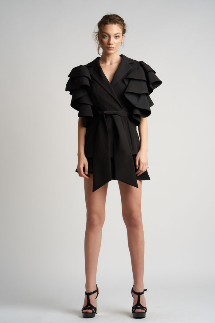 Sacou cu volane arhitecturale Black - imagine 1