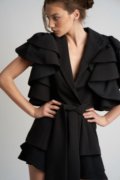 Sacou cu volane arhitecturale Black - imagine 4