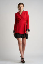 Rochie sacou cu volane din matase cu cordon