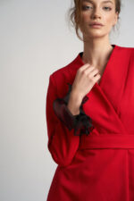 Rochie sacou cu volane din matase cu cordon - imagine 4