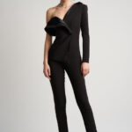 Salopeta asimetrica cu detalii satinate din matase