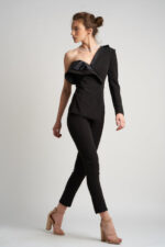 Salopeta asimetrica cu detalii satinate din matase - imagine 3