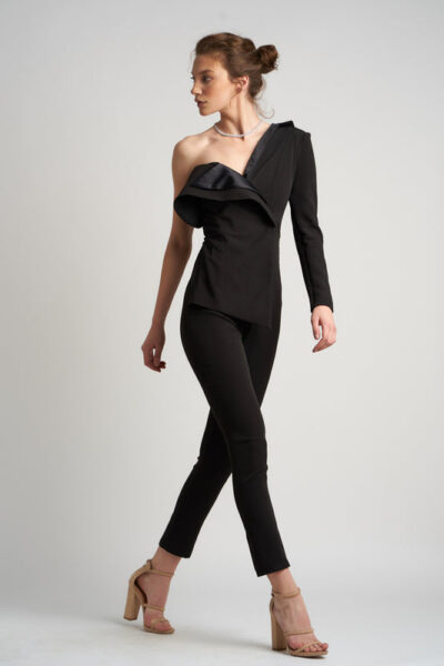 Salopeta asimetrica cu detalii satinate din matase - imagine 3