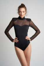 Body negru din tulle cu bust opac