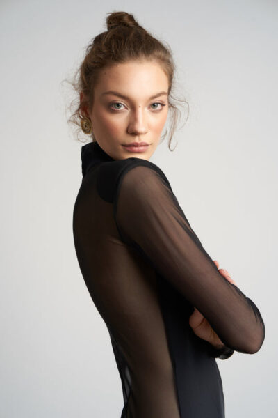 Body negru din tulle cu bust opac - imagine 3