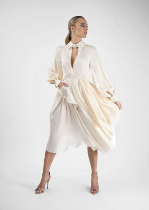 Rochie din matase cu decupaje la maneci - imagine 4