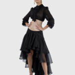 Fusta asimetrica din matase cu volane