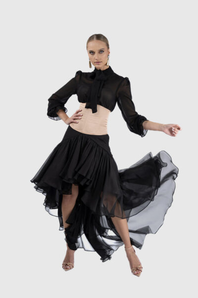 Fusta asimetrica din matase cu volane - imagine 3