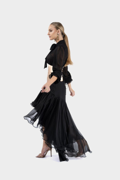 Fusta asimetrica din matase cu volane - imagine 4