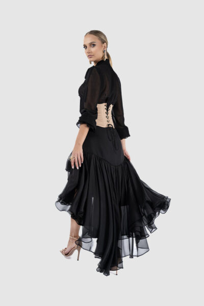 Fusta asimetrica din matase cu volane - imagine 2