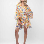 Rochie scurta tip camasa din matase cu imprimeu floral