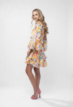 Rochie scurta tip camasa din matase cu imprimeu floral - imagine 4