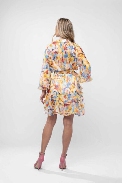 Rochie scurta tip camasa din matase cu imprimeu floral - imagine 2