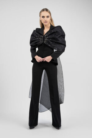 Sacou cu funda supradimensionata si trena din organza - imagine 3