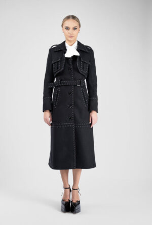 Palton din lana cu cusaturi decorative realizate manual - imagine 3