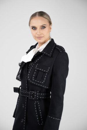 Palton din lana cu cusaturi decorative realizate manual - imagine 2