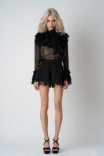 Camasa din matase cu volane ample si funda statement - imagine 3