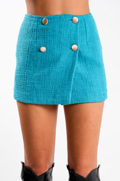 Fusta petrecuta din tweed turcoaz - imagine 2