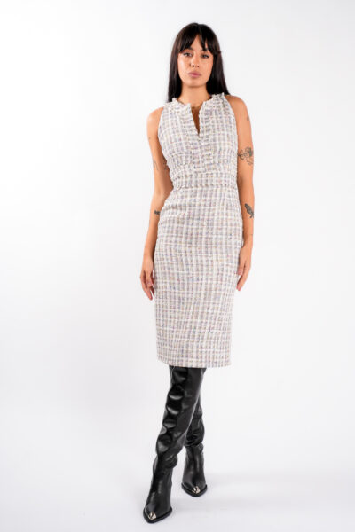 Rochie midi cambrata din tweed pastel - imagine 2