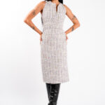 Rochie midi cambrata din tweed pastel