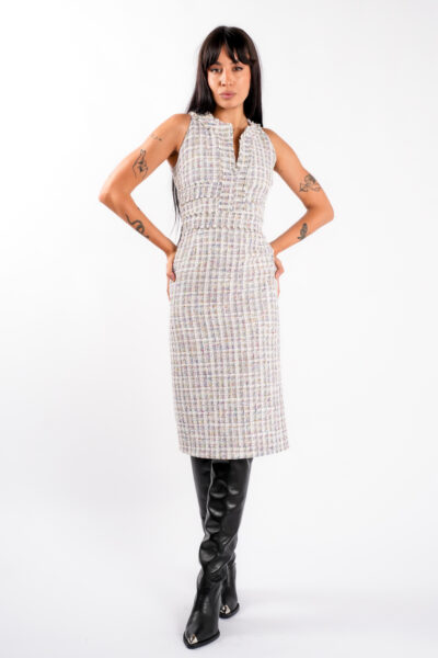 Rochie midi cambrata din tweed pastel