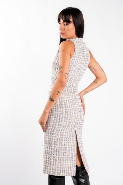 Rochie midi cambrata din tweed pastel - imagine 3