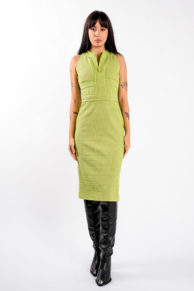 Rochie midi cambrata din tweed lime - imagine 2