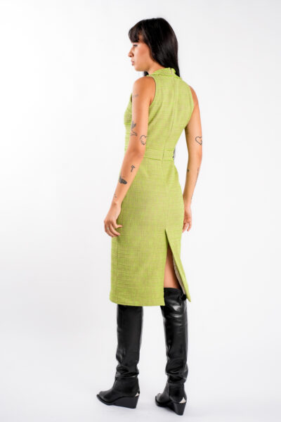 Rochie midi cambrata din tweed lime - imagine 3