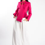 Sacou cu esarfe si talie structurata Fucsia