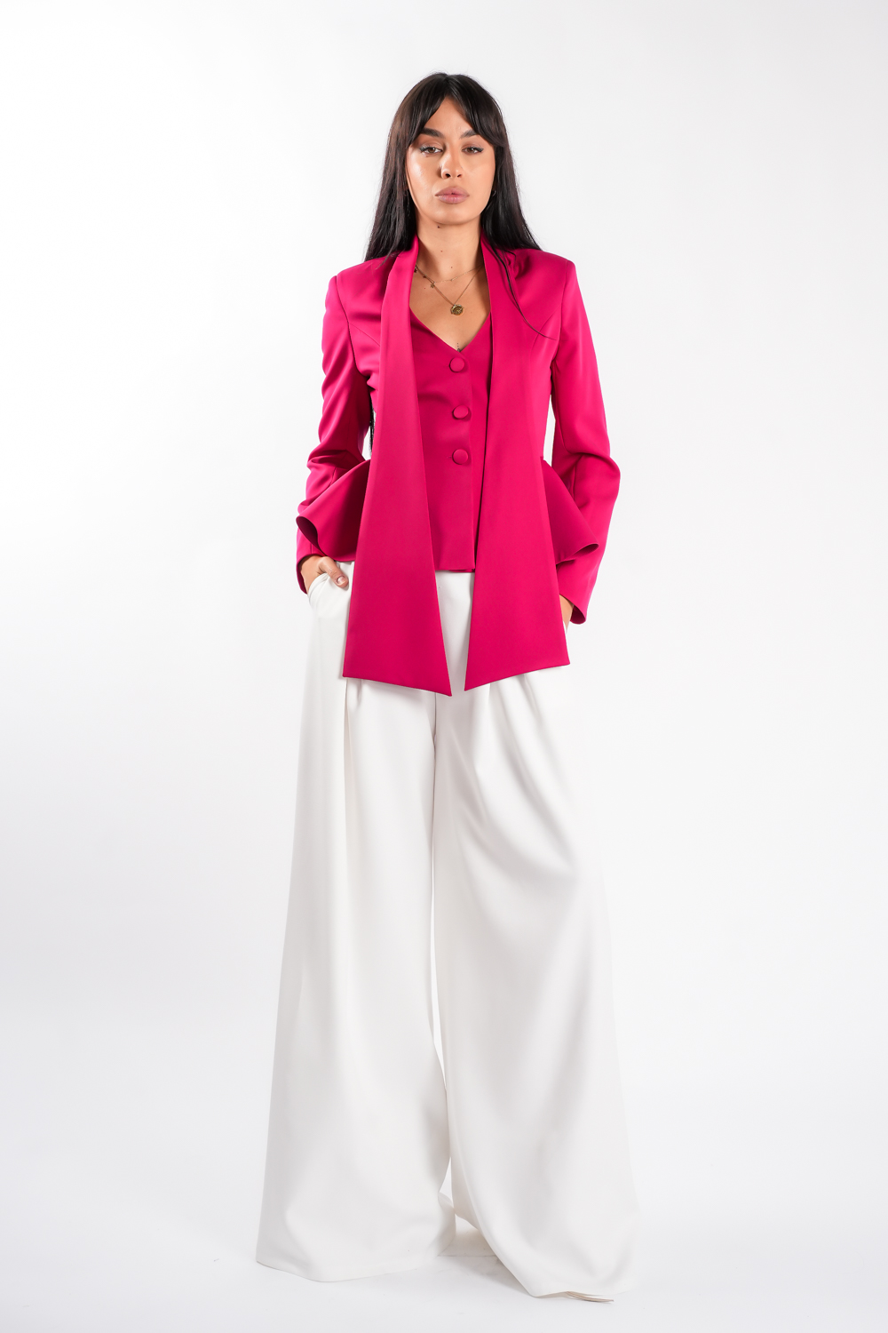 DSC03564 Sacou cu esarfe si talie structurata Fucsia - imagine 4