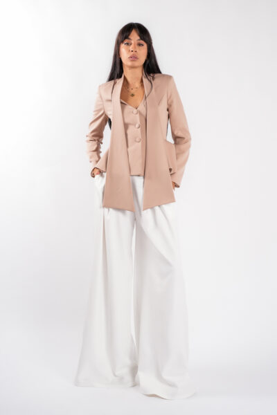 Sacou cu esarfe si talie structurata Nude