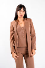 Sacou cu esarfe si talie structurata Camel - imagine 2