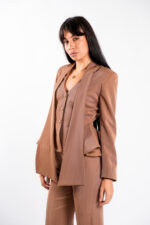 Sacou cu esarfe si talie structurata Camel - imagine 3