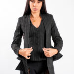 Sacou cu esarfe si talie structurata Black Print