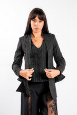 Sacou cu esarfe si talie structurata Black Print