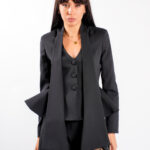 Sacou cu esarfe si talie structurata Black