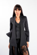 Sacou cu esarfe si talie structurata Black