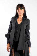 Sacou cu esarfe si talie structurata Black - imagine 2