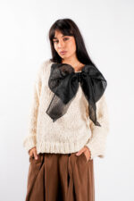 Pulover moale ivory cu/fara funda detasabila - imagine 2