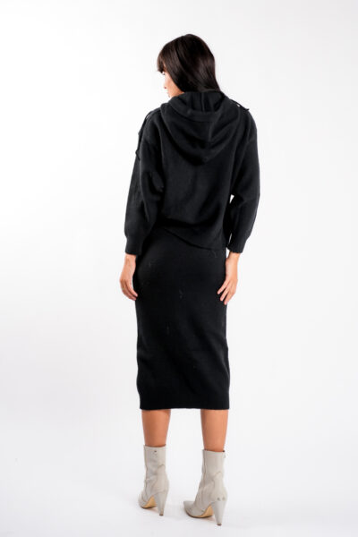 Set tricotat  fusta și hanorac black din lana - imagine 2