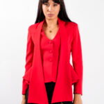 Sacou cu esarfe si talie structurata Red