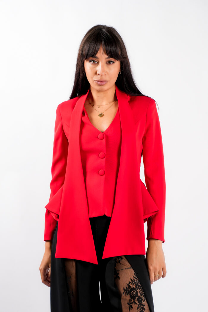 Sacou cu esarfe si talie structurata Red - imagine 1