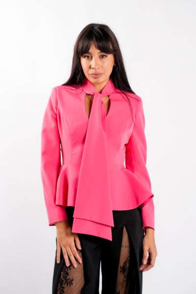 Sacou cu esarfe si talie structurata Pink - imagine 2