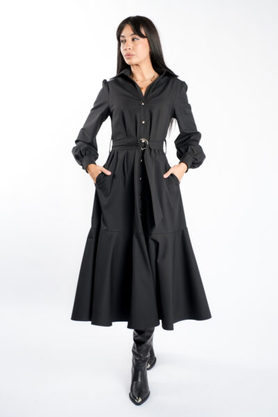 Rochie camasa cu cordon si fusta ampla