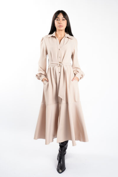 Rochie camasa cu cordon si fusta ampla