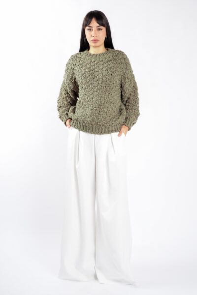 Pulover texturat oversized Green - imagine 3