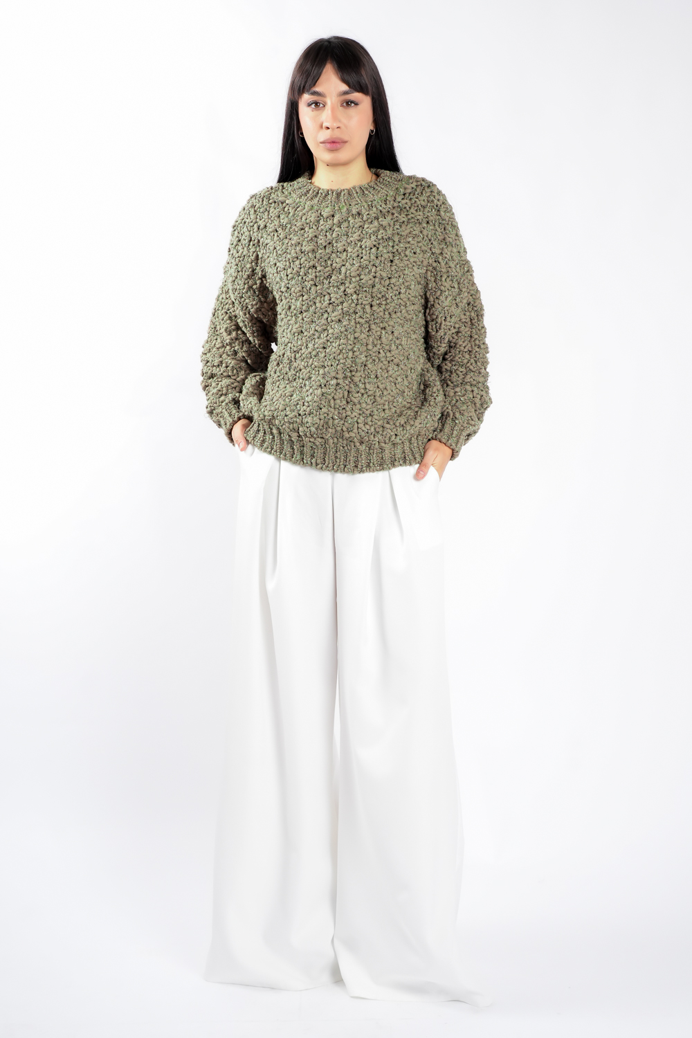 pulover Pulover texturat oversized Green - imagine 3